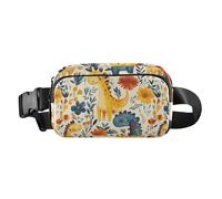 Colorful Dinosaurs Blooms Cute Waist Pack Crossbody Bag for Women Men Multipurpose Crossbody Passport Bag with Adjustable Strap for Workout Running Hiking, Colorful Dinosaurs Blooms, One Size