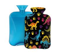Colorful Dinosaurs Footprints Hot Water Bottle with Cover, 2L Large Capacity Hot Water Bag for Hot Cold Compress, Hand Feet Warmer, Neck Shoulder Pain Relief
