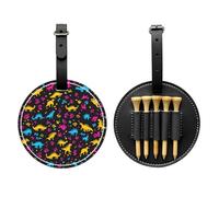 Colorful Dinosaurs Golf Tee Holder Dino Paw Print Leather Golf Tee Organizer Bag for Women Men Water-Resistant Great Gifts for Golfer Lovers