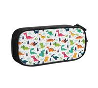 Colorful Dinosaurs Large Capacity Double Layer Pencil Case,Customizable Full Print Polyester Fabric Organizer-School, Office, Travel Makeup Pouch