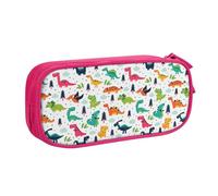 Colorful Dinosaurs Large Capacity Double Layer Pencil Case,Customizable Full Print Polyester Fabric Organizer-School, Office, Travel Makeup Pouch