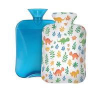 Colorful Dinosaurs Leaves Hot Water Bottle with Cover, 2L Large Capacity Hot Water Bag for Hot Cold Compress, Hand Feet Warmer, Neck Shoulder Pain Relief
