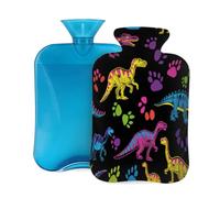 Colorful Dinosaurs Paw Prints Hot Water Bottle with Cover, 2L Large Capacity Hot Water Bag for Hot Cold Compress, Hand Feet Warmer, Neck Shoulder Pain Relief