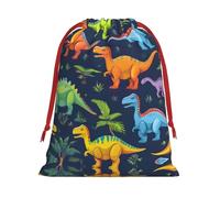 Colorful Dinosaurs Print Drawstring Gift Bag With Pull Cord Closure For Gifting And Storage