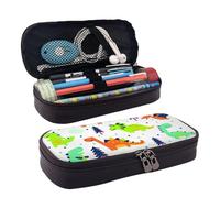 Colorful Dinosaurs Print Leather Cosmetic Bag, Leather Flap Case, Spacious Coin Purse, Storage Bag, Black, One Size