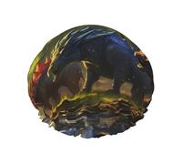 Colorful Dinosaurs print Stylish Shower Cap Reusable Shower Cap Women Large Shower Cap for Braids Long Hair