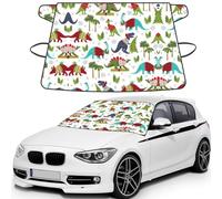 Colorful Dinosaurs Printed Car Windshield Protector Against Snow Ice Dust UV Coated Full Coverage Window Cover with Elastic Straps & Carry Pouch