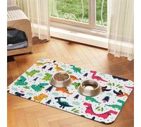 Colorful Dinosaurs Printed Pet Bowl Mats, Non-Slip And Tasteless Dog And Cat Feeding Mats