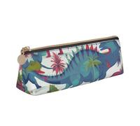 Colorful Dinosaurs Printed Triangle Leather Pencil Case for Girls Boys, Zipper Pencil Bag Pen Pouch Bag Organizer for Student School Office College