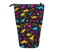 Colorful Dinosaurs Standing Pencil Case Dino Paw Print Pen Pouch Holder Telescopic Pencil Bag Pop Up Cosmetics Bag Stationery Organizer for School Office Travel
