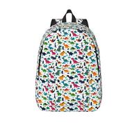 Colorful Dinosaurs Stylish Canvas Backpack For Men Women Teens â€“ Lightweight Durable 12oz Polyester Canvas Daypack With Adjustable Straps, Large Capacity For School, Travel, Work, Outdoor Activities