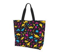 Colorful Dinosaurs Tote Bag Women's Shoulder Handbags Dino Paw Print Shopping Bags Water-Resistant Large Handbag with Inner Pocket for Work Travel School