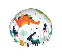 Colorful Dinosaurs1 Printed Hair Wrap, Double Layer Shower Cap For Women, Reusable Hair Protector For Bathing