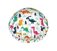 Colorful Dinosaurs1 Printed Shower Cap, Double Layer Hair Cover For Bathing, Reusable Headgear For Long Hair