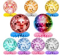 Colorful Disco Honeycomb Centerpiece Disco Ball Table Decorations Birthday Honeycomb Disco Party Table Toppers Disco Ball Party Decoration Hip Hop Table Decoration for 70s 80s Birthday Party, 9 Pcs
