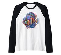 Colorful Discus Fish Ocean Marine Animal Abstract Art Raglan Baseball Tee