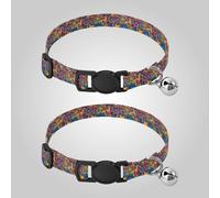 Colorful Distorted Star Pattern in Pop Art Style Collar for Puppy Release Buckle Female Dog Collars Set of 2