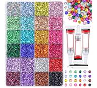Colorful DIY Resin Rhinestone Kit for Bedazzling, 32000 PCS Resin Rhinestones Bedazzling Kit with 3 PCS 10ml Glue, Multicolor 3mm Flatback Gems for Diamond Art (24 Colour-D)