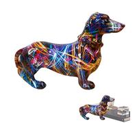 Colorful Dog decor - Graffiti Dachshund Statue, Artistic Animal Figurine | Abstract Pup Sculpture Bold Hand Painted Finish Style, Resin Craft Frame, Eye Catching Display Piece with Look