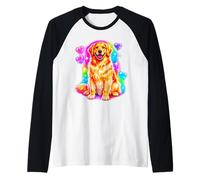 Colorful Dog Graphic with Hearts Rainbow Style Raglan Baseball Tee