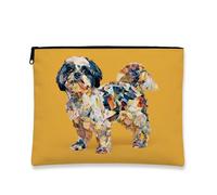 Colorful Dog Inspired Shih Tzu Artistic Makeup Bag for Women Small Portable Canvas Travel Pouch with Zipper Ideal Gift for Animal Lovers, Seasons, Yellow, 7x9 Inch, Dog