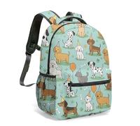 Colorful Dog Party 16 Inch Backpack Yellow Birthday Print Daypack Flat Cartoon Illustration with Paw Prints Music Notes (04)