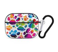 Colorful Dog Paw Print Airpod Pro Case AirPods 2 Case for Women Hard Shell Protective Cover with Carabiner Keychain Compatible with AirPods Case 2nd 1st Generation, Front LED Visible Black