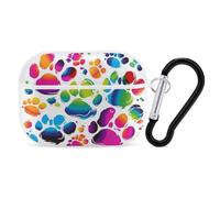 Colorful Dog Paw Print Airpod Pro Case AirPods 2 Case for Women Hard Shell Protective Cover with Carabiner Keychain Compatible with AirPods Case 2nd 1st Generation, Front LED Visible White