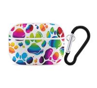 Colorful Dog Paw Print Airpod Pro Case Cover Wireless Earbuds Case Protective Cover with Keychain Compatible with AirPods 1st & 2nd Generation Full Protective, Front LED Visible White
