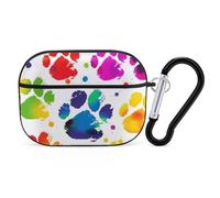 Colorful Dog Paw Print AirPods Pro Protective Case Cute Earphone Protective Covers with Keychain Ring - Compatible with AirPod Pro 2nd / 1st Generation