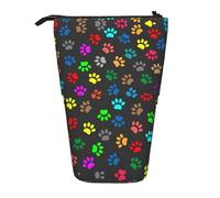 Colorful Dog Paw Print Black Cute Standing Pencil Holder,Telescopic Pouch Pop Up Bag,Stationery Box for Students,Girls,Boys