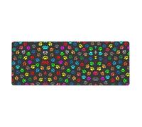 Colorful Dog Paw Print Black Extra Large Desk Pad,Non-Slip Rubber Base Mat, for Keyboard, Mouse and Desk Protection