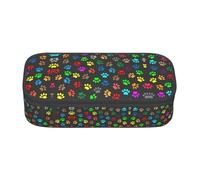 Colorful Dog Paw Print Black Portable School Pen Bag with Zipper,High Capacity Sturdy Multifunctional Pencil Case for Kids