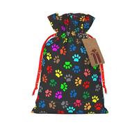 Colorful Dog Paw Print Black print Christmas bag, drawstring sack, with kraft paper label, lightweight and fashionable