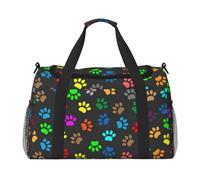 Colorful Dog Paw Print Black Print Functional Travel Tote Ample Space Travel Bag Foldable Carry On Tote for Weekender