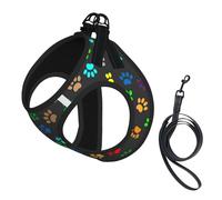 Colorful Dog Paw Print Black Print Pet Supplies Adjustable Step-In Flex Breathable Mesh Dog Harness For Small Medium Dogs, S-L