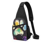 Colorful Dog Paw Print Black Printed Chest Bag Sling Bag for Men Women, Outdoor Crossbody Fanny Packs Hiking Chest Packs Sport Daypacks