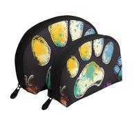 Colorful Dog Paw Print Black Printed Makeup Bags 2-Piece Portable Shell Travel Toiletry Bag Cosmetic Organizer Bag for Women