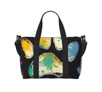 Colorful Dog Paw Print Black Printed Travel Bag Duffle Bag for Men Women, Large Water Resistant Gym Bag Weekend Holdall Bag with Shoulder Strap