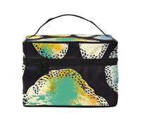Colorful Dog Paw Print Black Printed Travel Makeup Bag Spacious Portable Cosmetic Organiser with Handle, Large Capacity Toiletry Bag, Gift for Women Girls