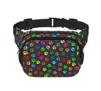 Colorful Dog Paw Print Black Square Double Layer Waist Bag Belt - Unisex Everywhere Fanny Pack Purse with Adjustable Strap, Running, Travel, Black, One Size