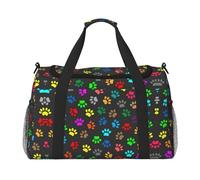 Colorful Dog Paw Print Black Travel Duffel Bag Weekend Bag Weekender Overnight Carry On Hand Bag Workout Sport Hospital