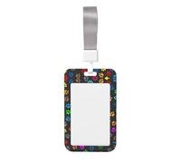 Colorful Dog Paw Print Black Vertical Id Card Badge Holder with Neck Strap, Printed Waterproof Name Card Holder for Work Office Nurse School
