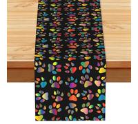 Colorful Dog Paw Print Decorative Table Runner For Long Kitchen Dinner Table, Seasonal Party Home Decor 183cm