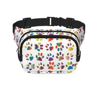 colorful dog paw Print Fashion Waist Packs Square Layer Waist Bag Black Belt Bag with Adjustable Strap, Black, One Size