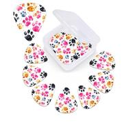 Colorful Dog Paw Print Guitar Picks 12 Pack with Custom Organizer Storage Box, Guitar Accessories, Ukulele Picks for Acoustic Guitar, Bass,