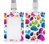 Colorful Dog Paw Print ID Badge Holder Retractable Badge Reel, Vertical Card Name Tag Holder with Breakaway Lanyard, ID Cards Holders Case for Nurse Security Staff Women Men