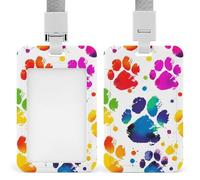 Colorful Dog Paw Print ID Badge Holder with Lanyard, Heavy Duty Badge Reel | Durable ABS Plastic, Vertical Waterproof ID Badge Holder, 18.9 in Lanyard, Name Badge ID Card Holder for Office Nurse Teacher