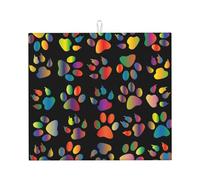 Colorful Dog Paw Print Microfiber Dish Drying Mat,Absorbent Quick Dry Kitchen Counter Mat,Non Slip Foldable Drainer Pad