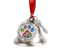 Colorful Dog Paw Print Ornaments Silver Christmas Bell Ornaments with Wings & Heart Christmas Metal Jingle Bell Pendant with Red Ribbon for Home,Outdoor and Garden Decoration